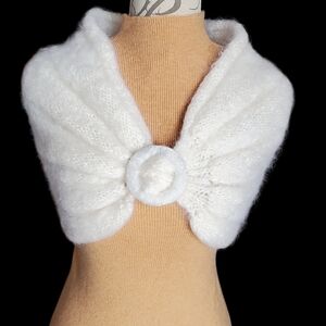 Vtg. Mohair Angora Fuzzy Bridal Shawl